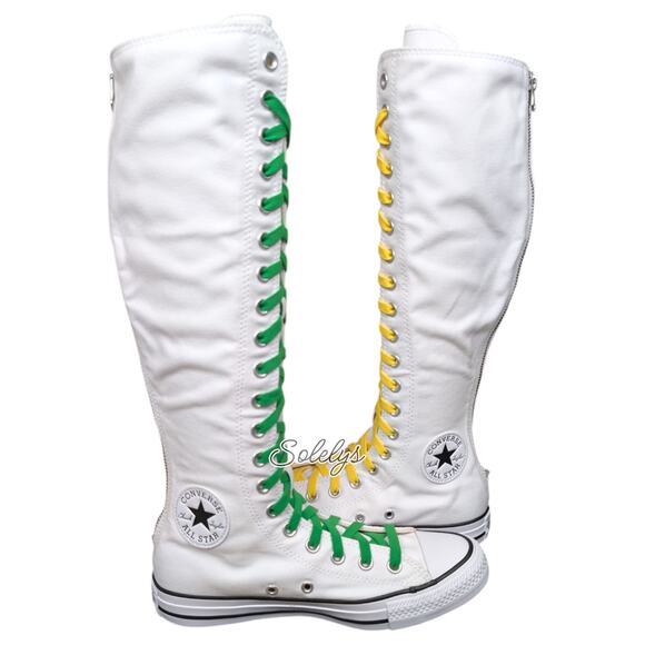 Converse XXHI Knee High Sneaker Boot White Green Yellow Elastic Laces Womens 7 - Picture 11 of 11